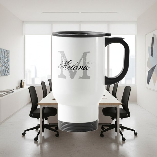 Personlig, typografi, monogram för att gå resemugg (travel mug with custom monogram)