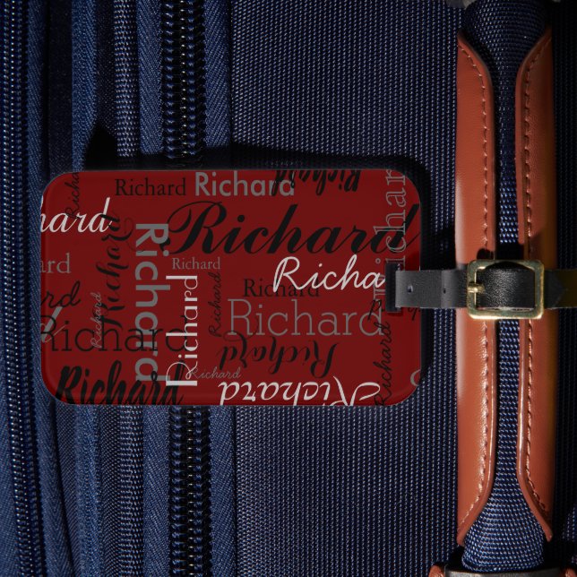 Personlig-typografi mönster-mörk-röd bagagebricka (Framsida Insitu 4)