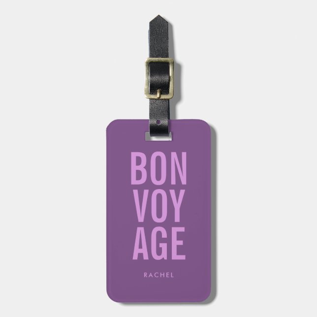 Personlig Typografisk blocktext Bon Voyage Bagagebricka (Vertikal Framsida)