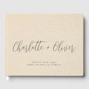 Personlig Typography Cream Faux Linen Bröllop Gästböcker