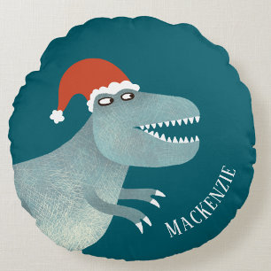 Personlig Tyrannosaurus Rex jul Santa hatt Rund Kudde