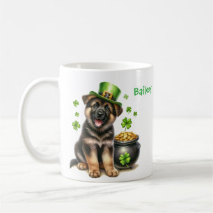 Personlig tysk schäfer St. Patricks dag Kaffemugg
