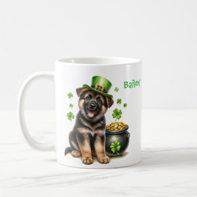 Personlig tysk schäfer St. Patricks dag Kaffemugg (Vänster)