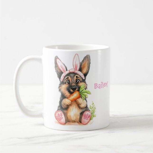 Personlig tysk schäfer-valp påsk kaffemugg (Vänster)