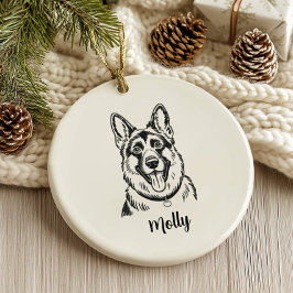 Personlig tysk schäferhund jul julgransprydnad keramik
