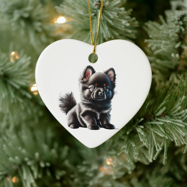 Personlig tysk spitz-valp julgransprydnad keramik (Träd)