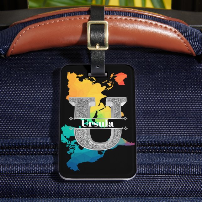 Personlig U Ursprungligt Silver Monogram ditt namn Bagagebricka (Framsida Insitu 2)