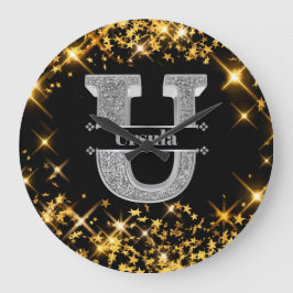 Personlig U Ursprungligt Silver Monogram ditt namn Stor Klocka