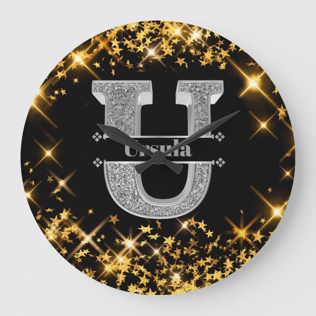 Personlig U Ursprungligt Silver Monogram ditt namn Stor Klocka (Framsida)