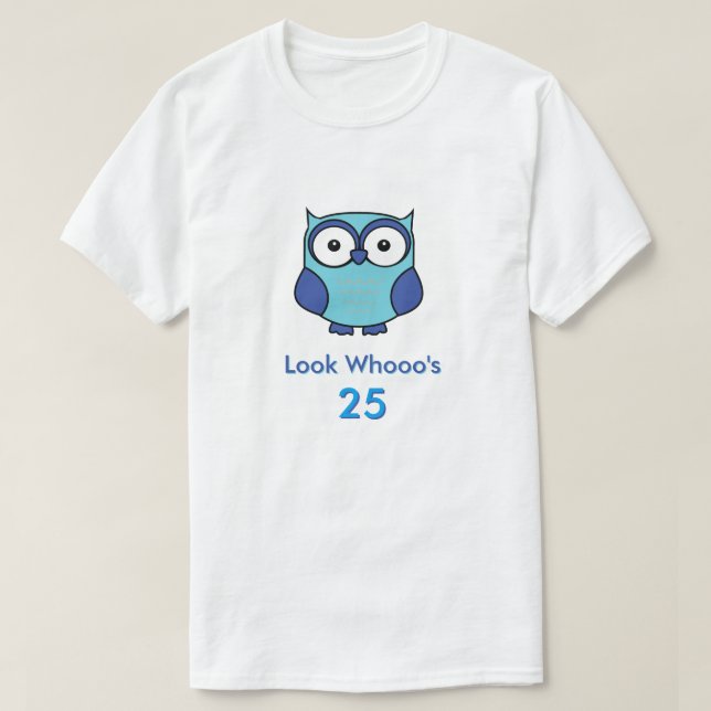 Personlig Uggla Birthday Blue T Shirt (Design framsida)