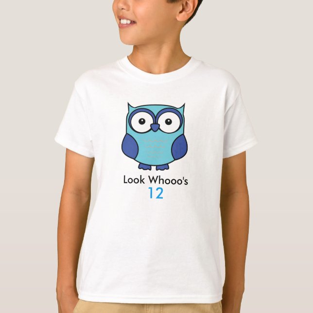 Personlig Uggla Birthday Blue Tee (Framsida)