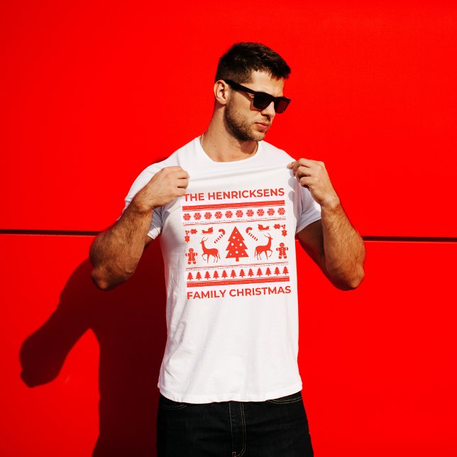 Personlig Ugly Sweater Stil-familjens jul T Shirt (Personalized Ugly Sweater Style Family Christmas T-Shirt)