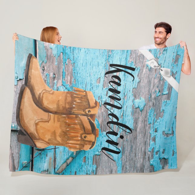 Personlig Ull Throw Blue Wood Barn Door Boot Fleecefilt (På plats)