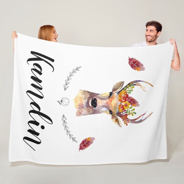 Personlig Ull Throw boho hjort Buck Head Brow Fleecefilt (På plats)