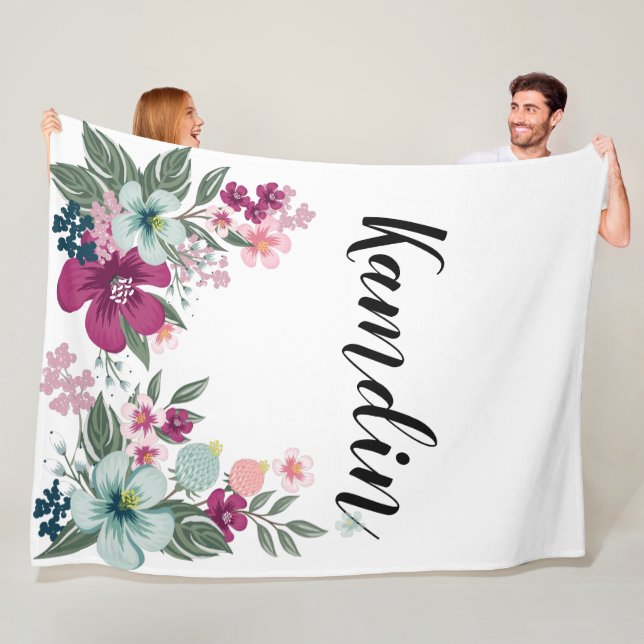 Personlig Ull Tropiskt blomning i vitt Fleecefilt (På plats)