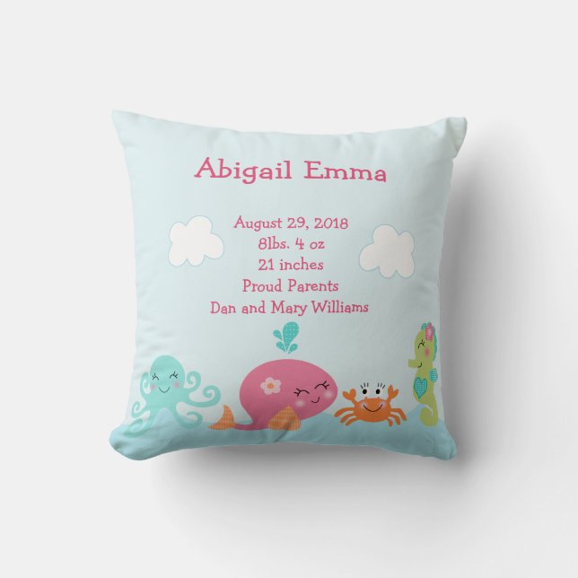 Personlig under Sea Rosa Whale Pillow Kudde (Framsida)