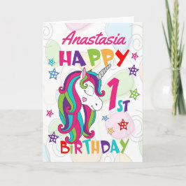 Personlig Unicorn 1:a födelsedagen Kort