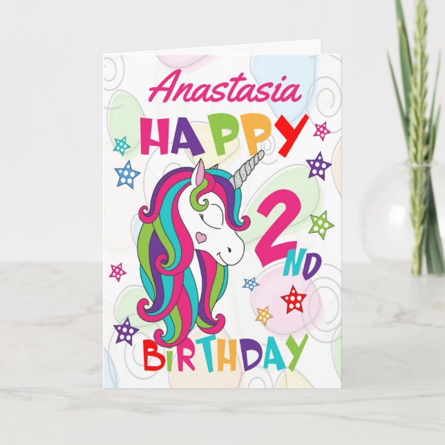 Personlig Unicorn 2:a födelsedagen Kort (Framsida)
