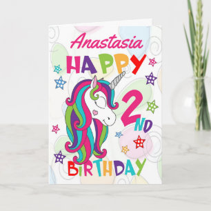 Personlig Unicorn 2:a födelsedagen Kort