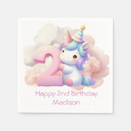 Personlig Unicorn 2nd Second Girls Birthday Pappersservett