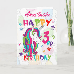 Personlig Unicorn 3:e födelsedagen Kort