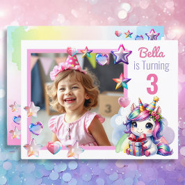 Personlig Unicorn and Photo Girl's Birthday Vykort