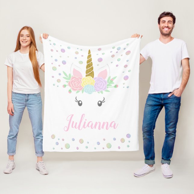 Personlig Unicorn Ansikte Blanket Fleecefilt (På plats)