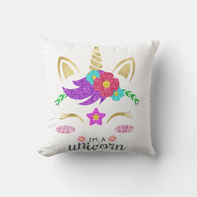 Personlig Unicorn Ansikte med Pony Kudde (Framsida)