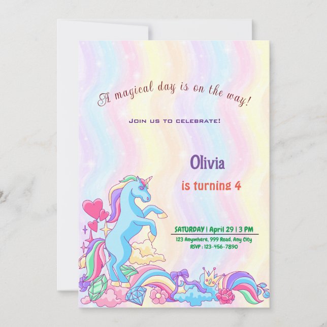 Personlig Unicorn Birthday bjudningskort Inbjudningar (Framsida)