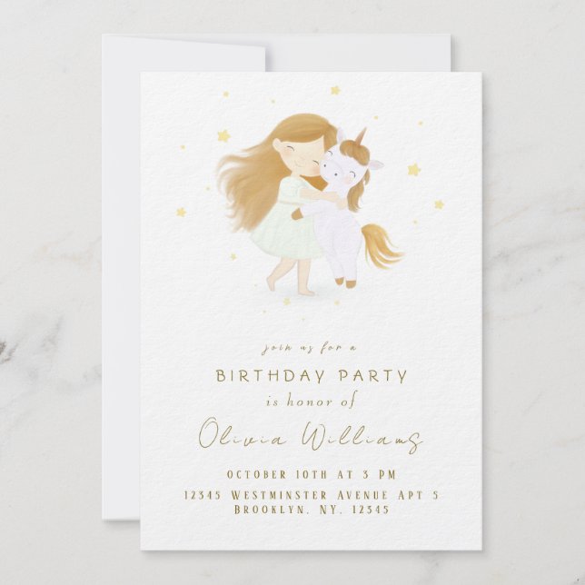 Personlig Unicorn Birthday Call for Girls Inbjudningar (Framsida)