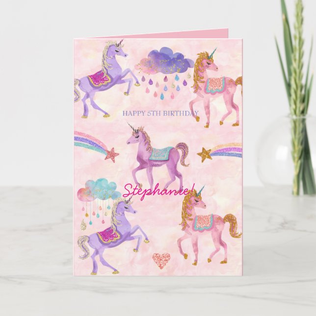Personlig Unicorn Birthday-hälsningskort Kort (Framsida)