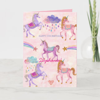 Personlig Unicorn Birthday-hälsningskort Kort
