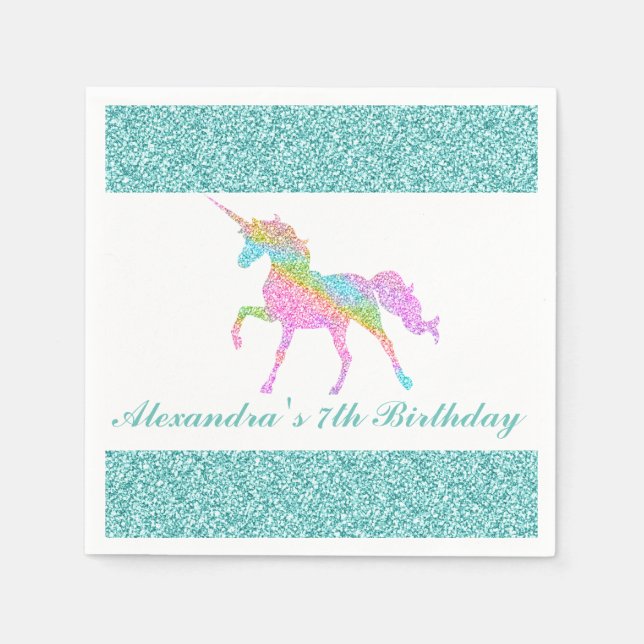 Personlig Unicorn Birthday Napkin Pappersservett (Framsidan)