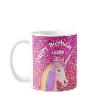 Personlig Unicorn Birthday Rosa Glitter