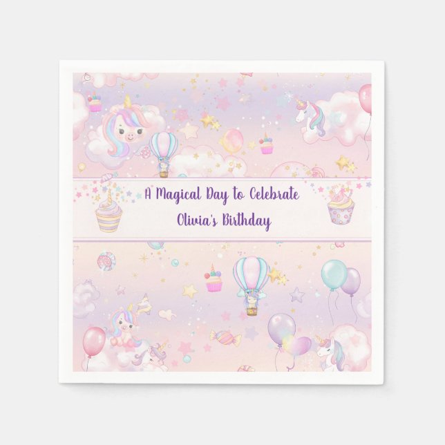 Personlig Unicorn Birthday Serviettes Napkins Pappersservett (Framsidan)