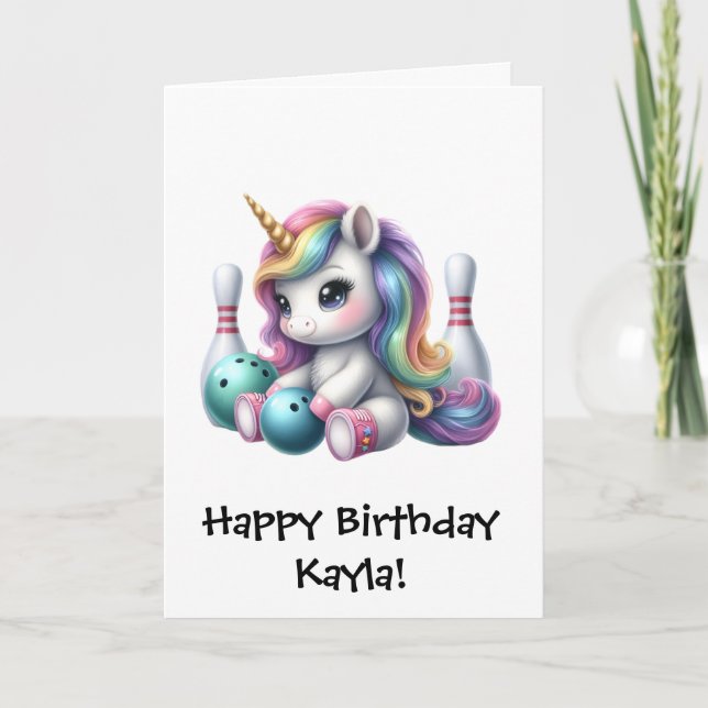 Personlig unicorn bowling födelsedagspresent till  kort (Framsida)
