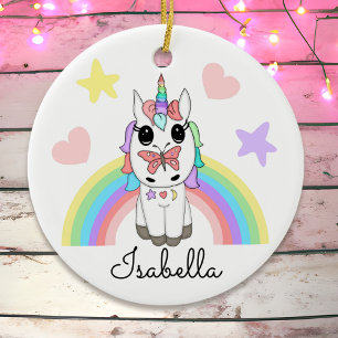 Personlig Unicorn, Butterfly and Rainbow Julgransprydnad Keramik