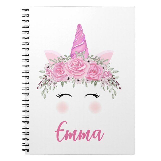 Personlig Unicorn-dator med Rosa Namn Anteckningsbok (Framsidan)