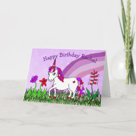 Personlig Unicorn, Flowers, Butterfly Birthday Kort