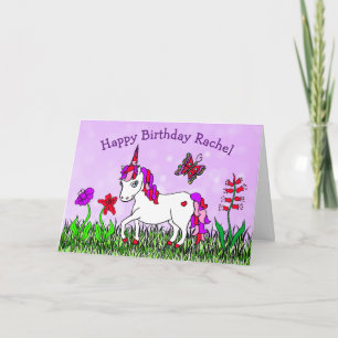 Personlig Unicorn, Flowers, Butterfly Birthday Kort