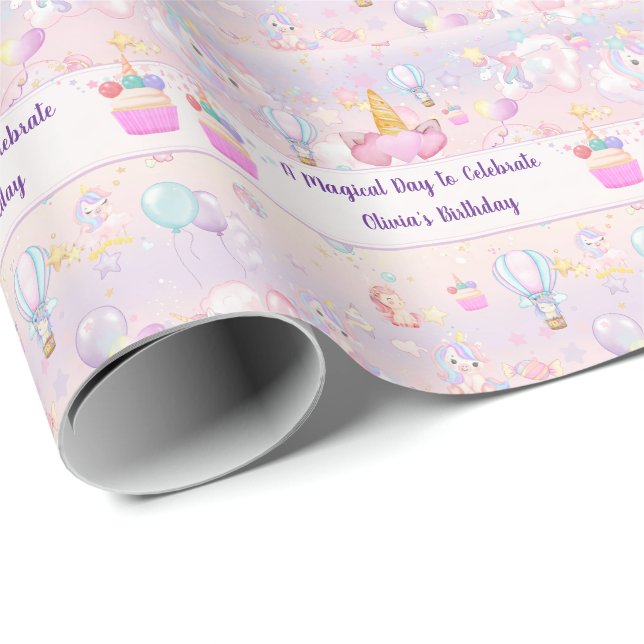 Personlig Unicorn Födelsedag  Presentpapper (Rullad Hörn)
