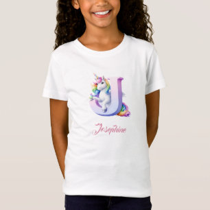 Personlig Unicorn-födelsedag t-shirt J brev