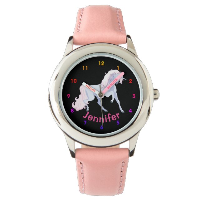 Personlig UNICORN Girls vaktar Rosa Hearts Armbandsur (Framsida)