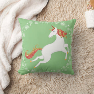 Personlig Unicorn Glitter Snöflingor jul Kudde