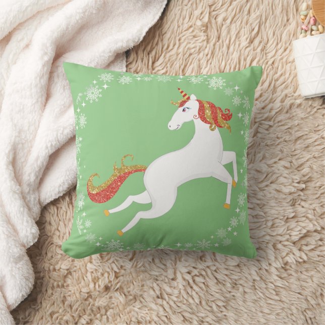 Personlig Unicorn Glitter Snöflingor jul Kudde (Filt)
