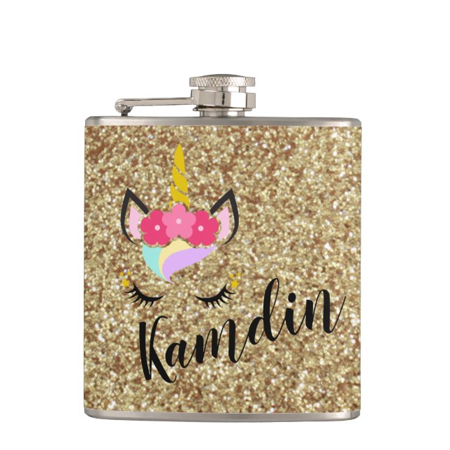 Personlig Unicorn Guld Glitter Fickplunta (Framsidan)