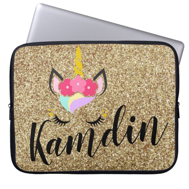 Personlig Unicorn Guld Glitter Fodral (Framsidan)