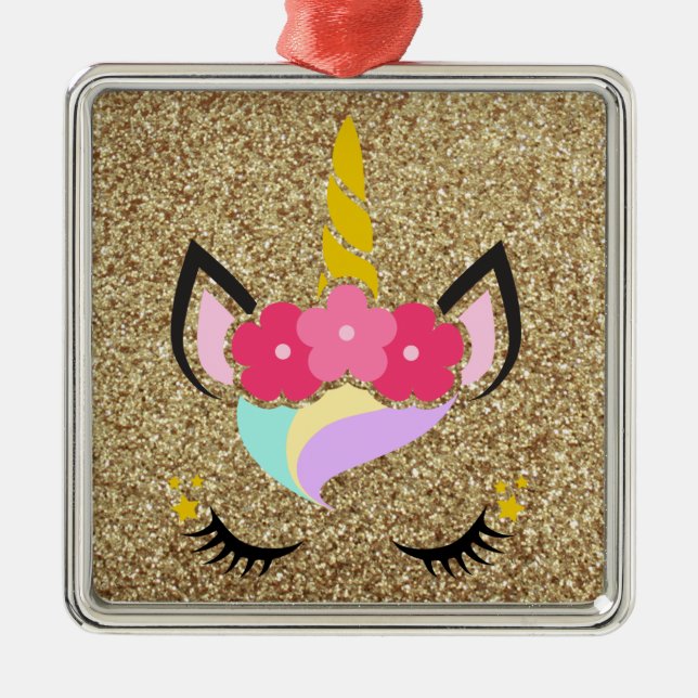 Personlig Unicorn Guld Glitter JULAFTON Ornament (Framsidan)