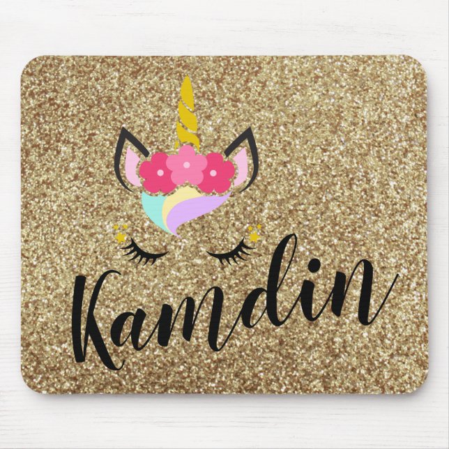 Personlig Unicorn Guld Glitter Mouse Pad Musmatta (Framsidan)