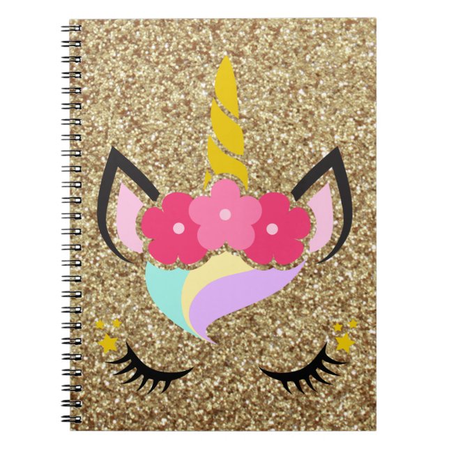 Personlig Unicorn Guld Glitter Note Bok Anteckningsbok (Framsidan)